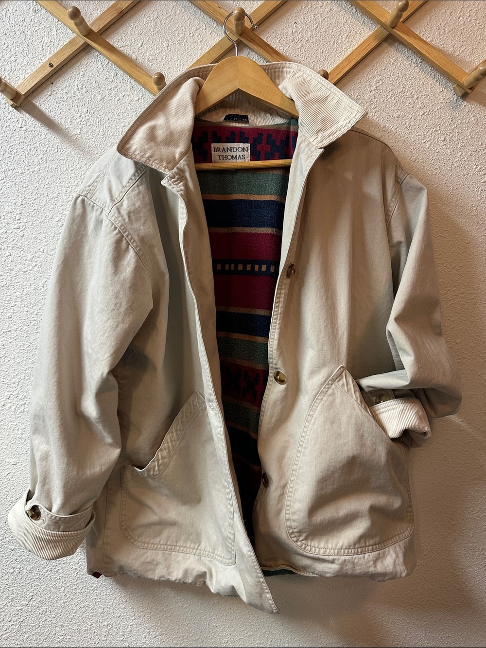 VTG Brandon Thomas Light Cream Work Jacket with Corduroy Collar